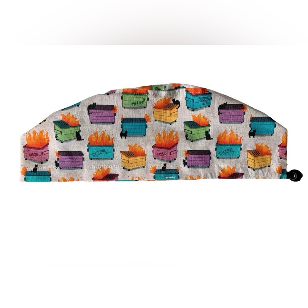 Dumpster Fire Surgical Scrub Cap - Cotton Euro Style for MEDIUM Length Hair - Picture 3 of 11